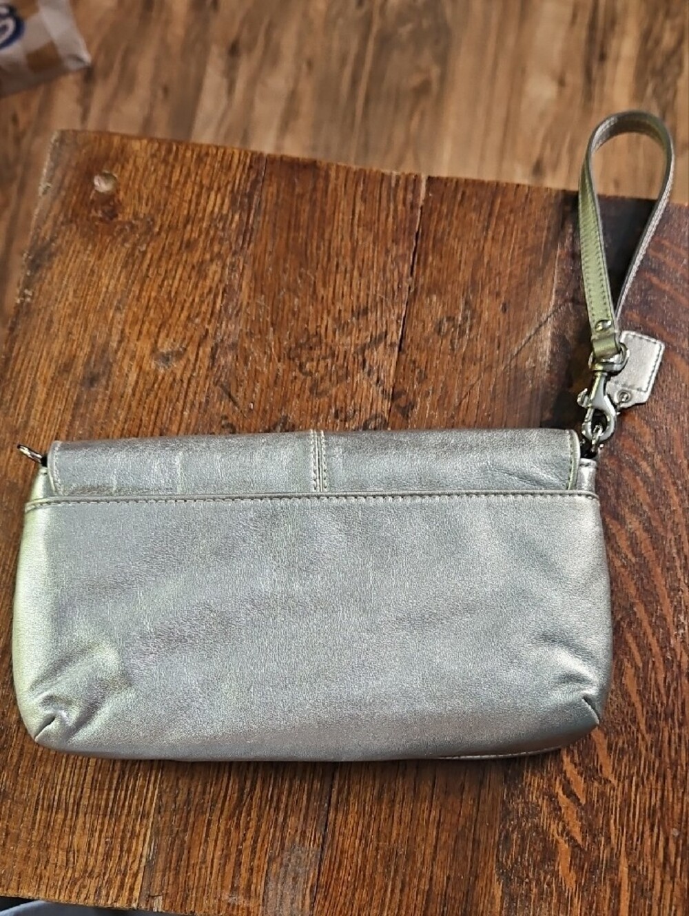Coach Ashley Pleated Silver Leather Wristlet Clutch - Picture 2 of 13